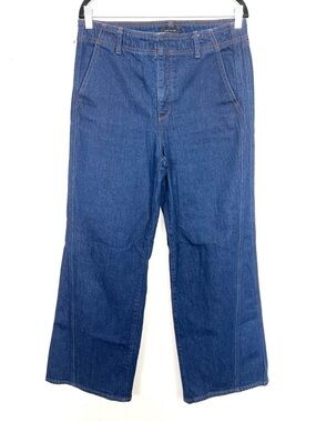Ann Taylor The Wide Leg High Rise Jeans Size 8 Dark Wash Seamed Leg